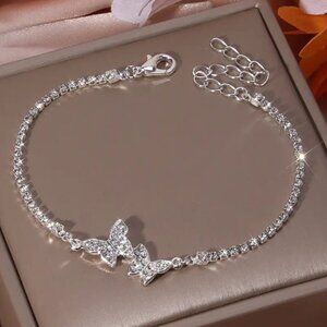 Silver Double Butterfly Chain Bracelet